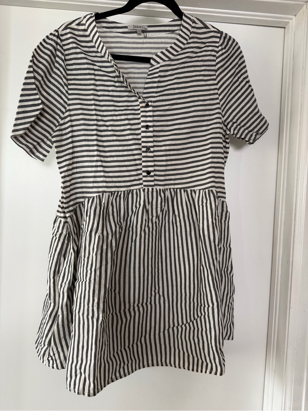 Striped Button-Front Babydoll Top
